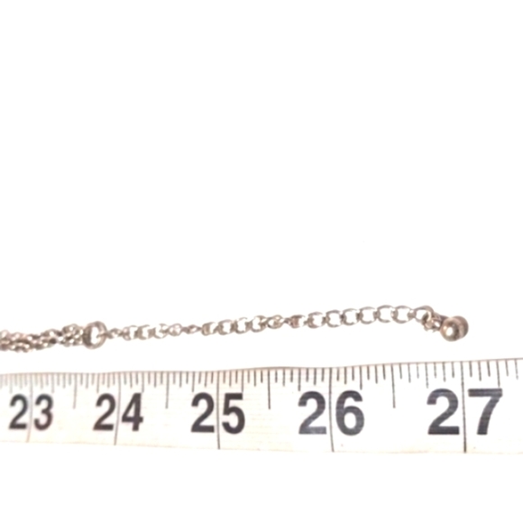 VINTAGE TRIPLE-STRAND SIDE METAL FLOWER CRYSTAL SILVER-TONE 24 -27" NECKLACE - Picture 7 of 10